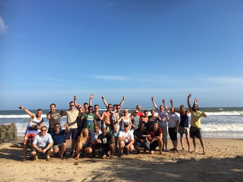 Round Table friends gathered on a Sri Lankan beach